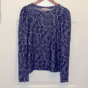 LOFT Black and White Floral Long Sleeve Top